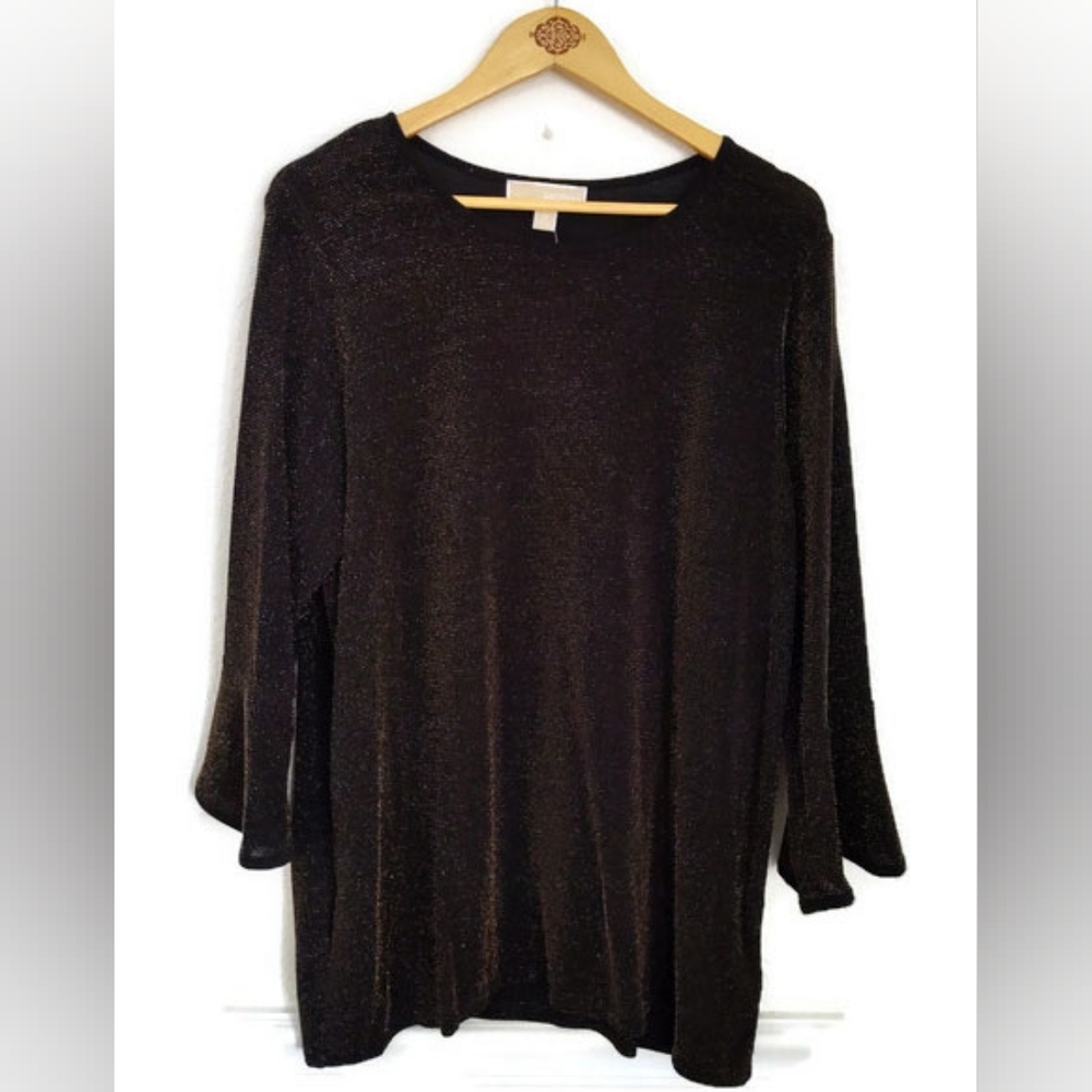 New! Michael Kors Black With Copper Shimmer Stretch Tunic Plus Size 2X